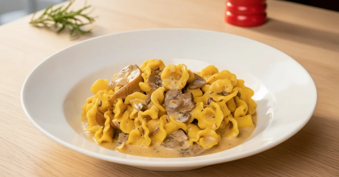 Mushroom cream pasta finished with rosemary